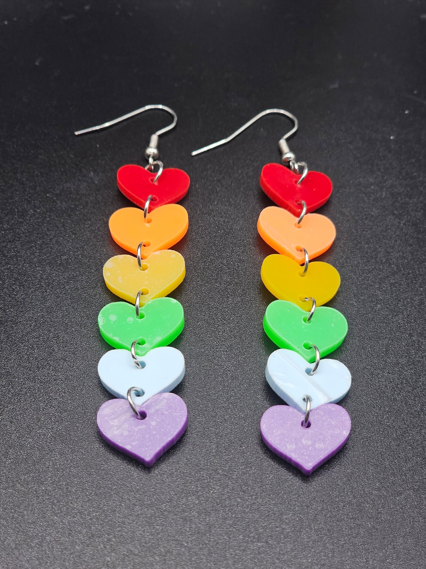 Rainbow Heart Dangle Earrings