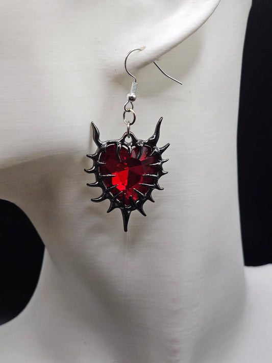 Red Thorn Heart Earrings