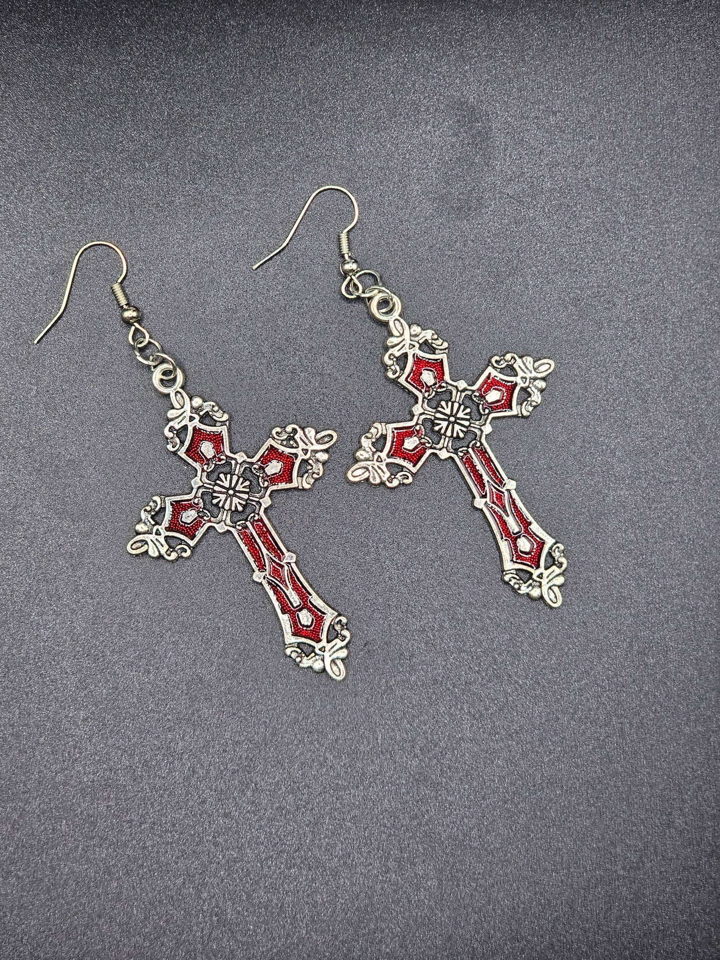 Red Gothic Cross Earrings