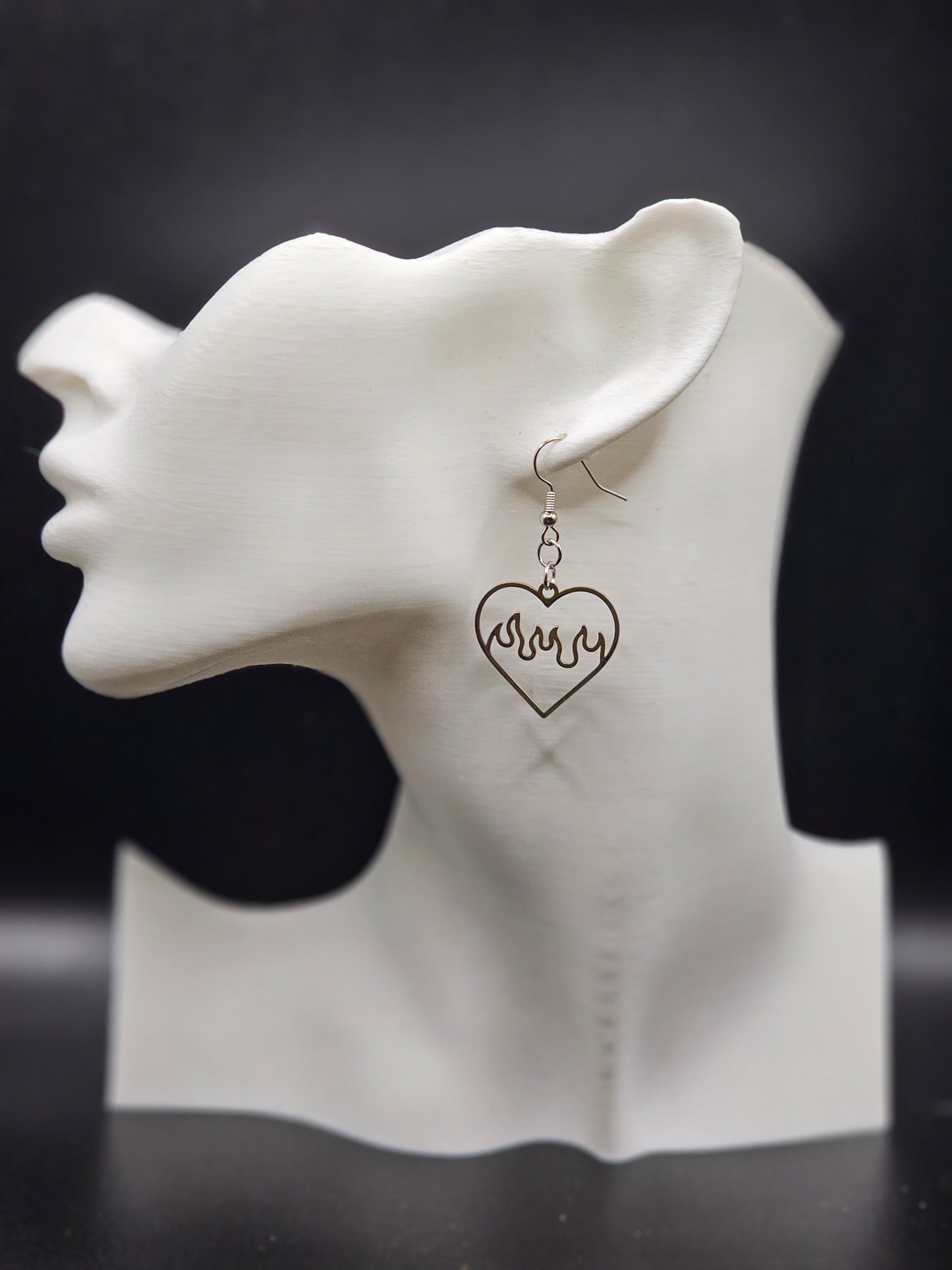 Silver Flame Heart Earrings