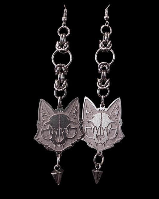 Cat Skull Chainmail Earrings