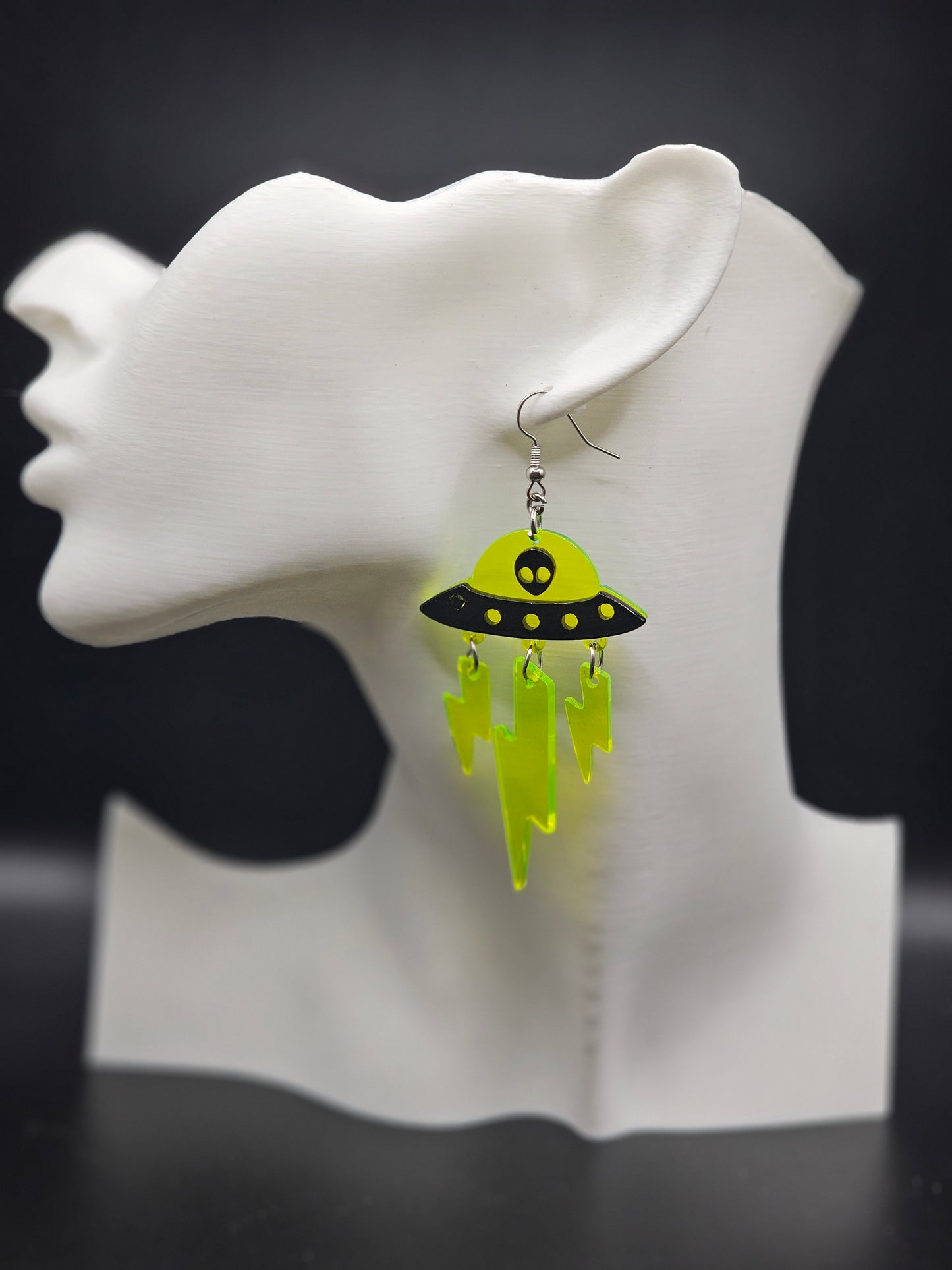 Green UFO Earrings