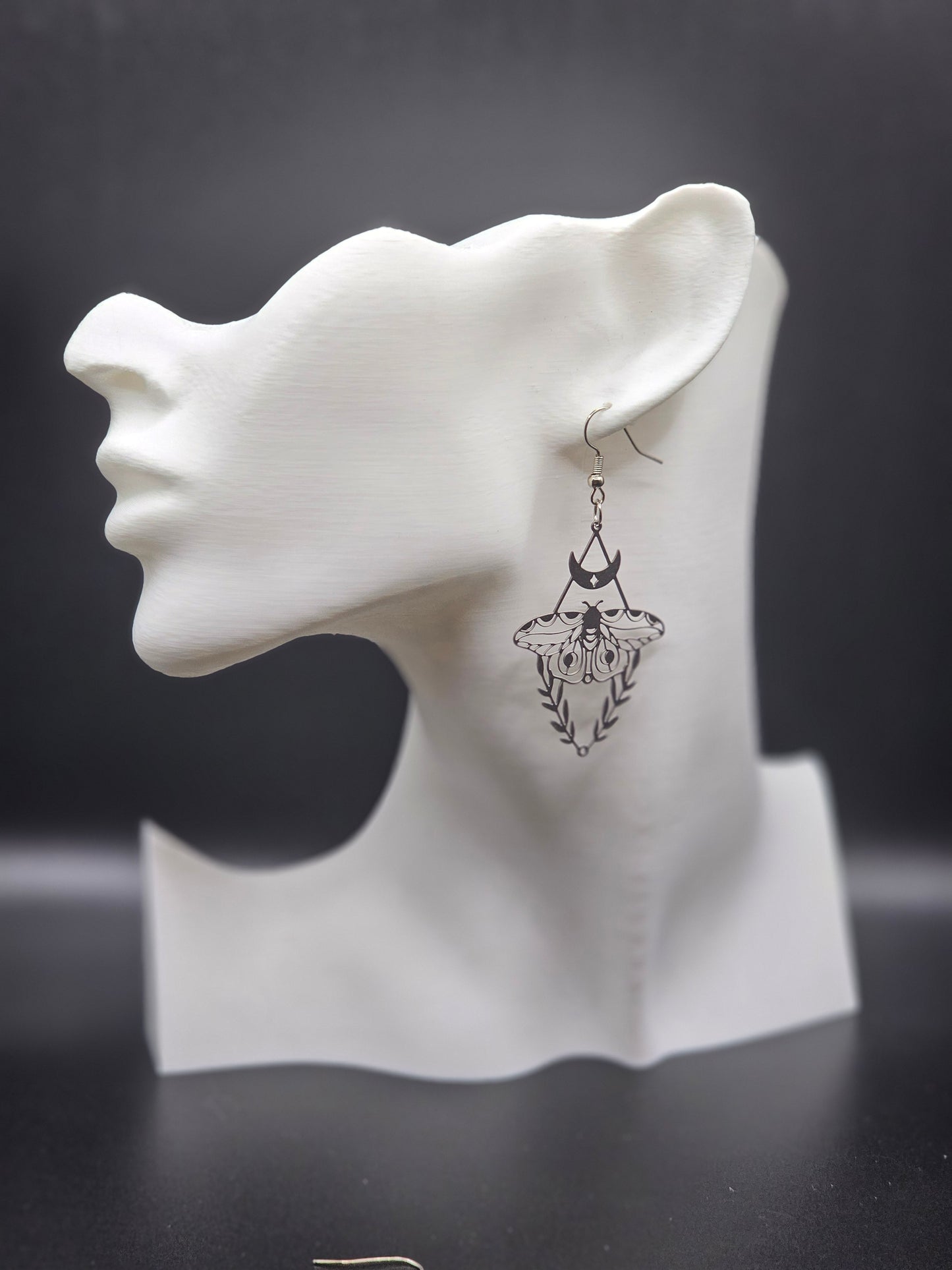 Silver Moth Diamond Moon Earrings