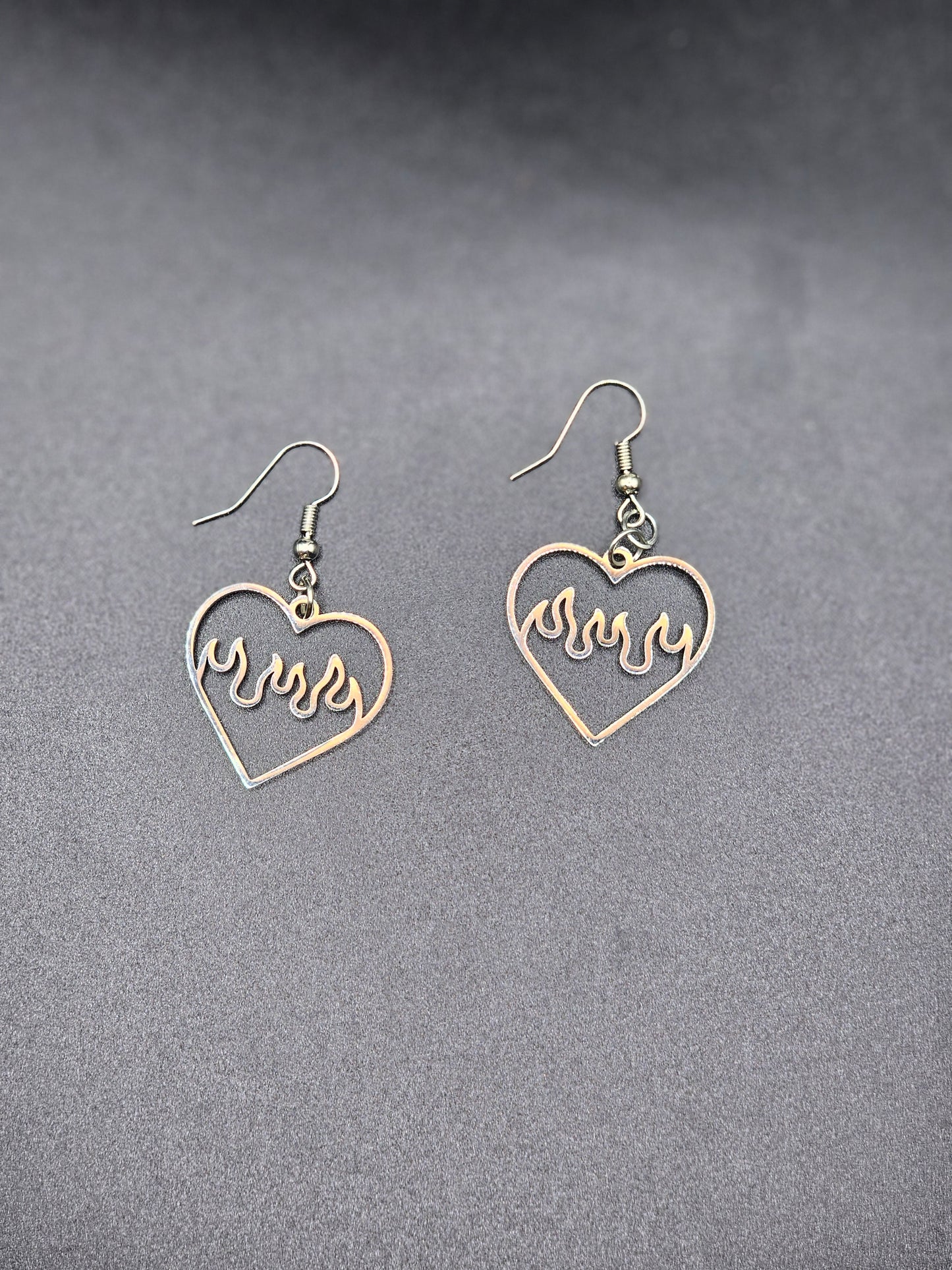 Silver Flame Heart Earrings