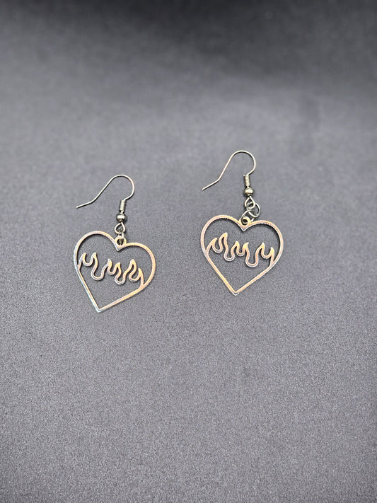 Silver Flame Heart Earrings