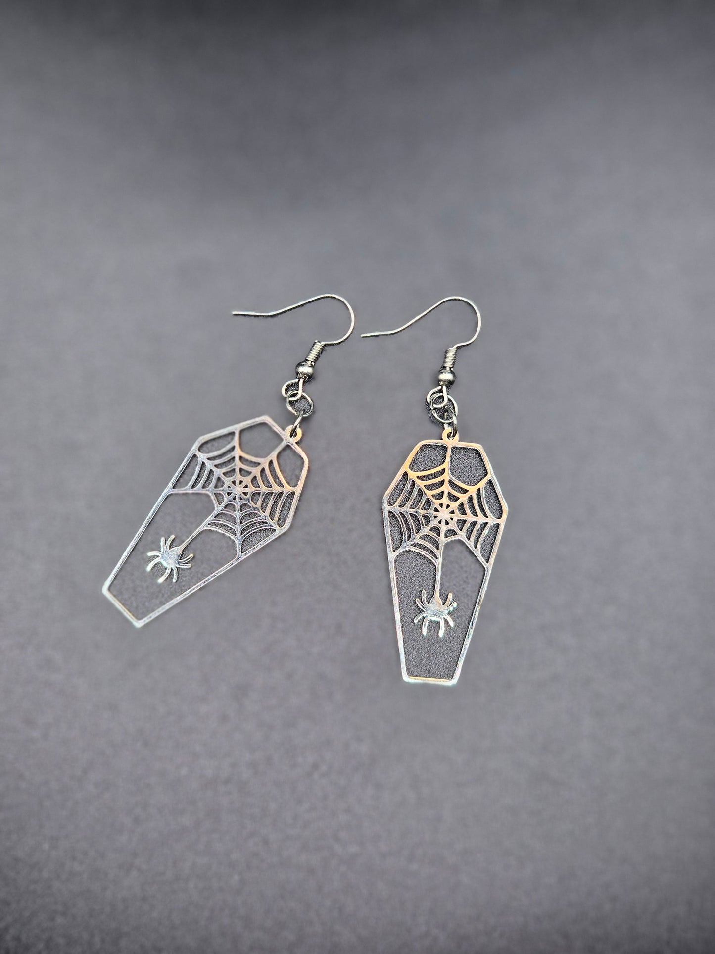 Spider Web Coffin Earrings