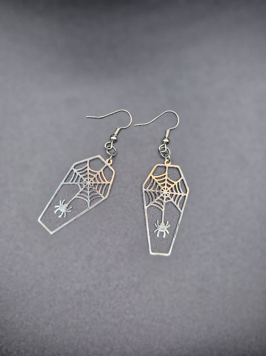 Spider Web Coffin Earrings