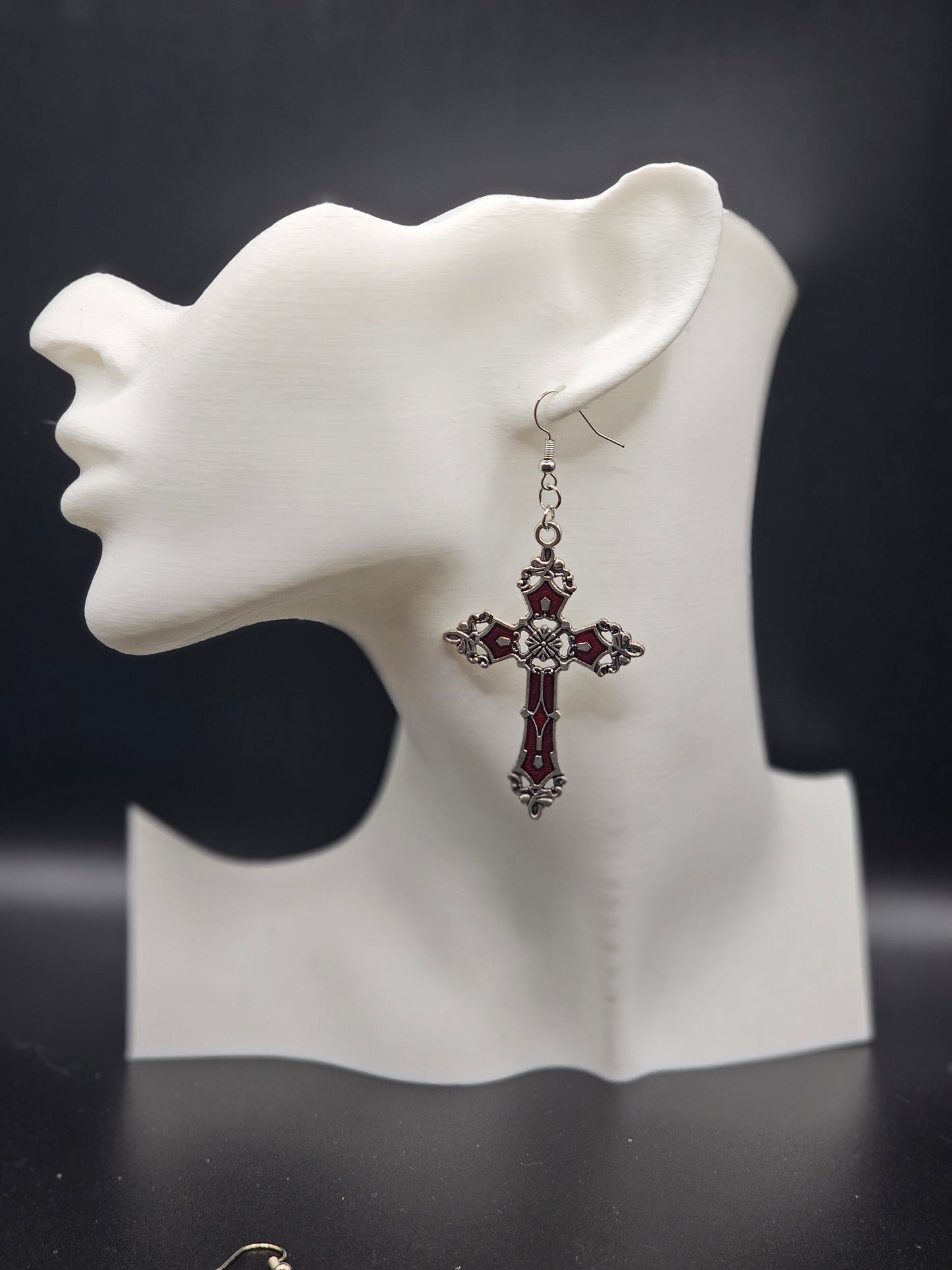 Red Gothic Cross Earrings