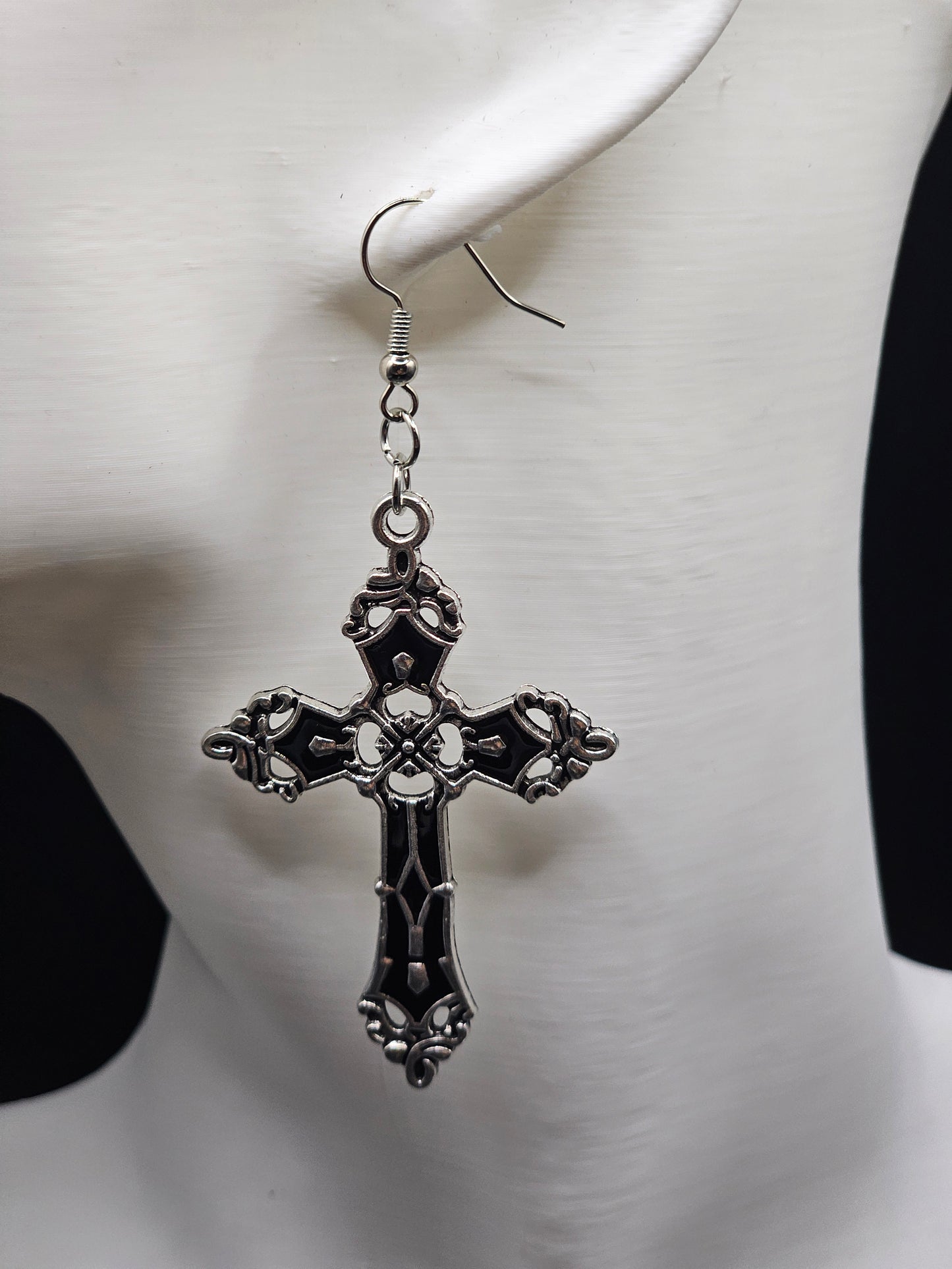 Black Goth Cross Earrings