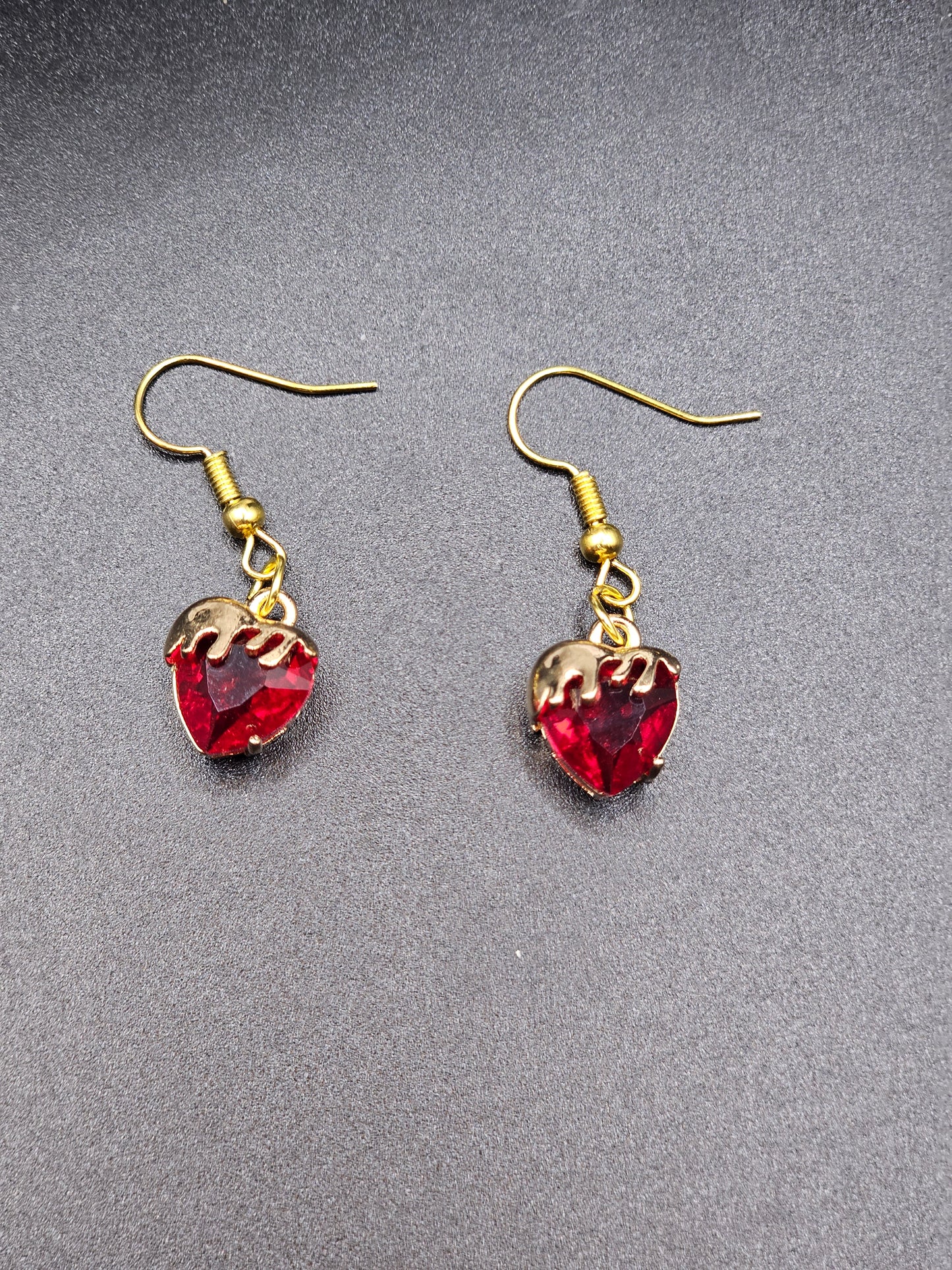 Gold Drip Red Heart Earrings