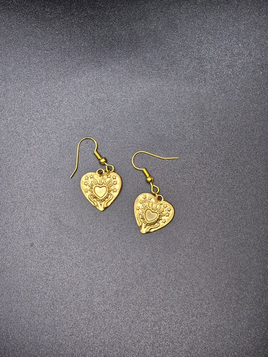 Gold Stamped Heart Earrings