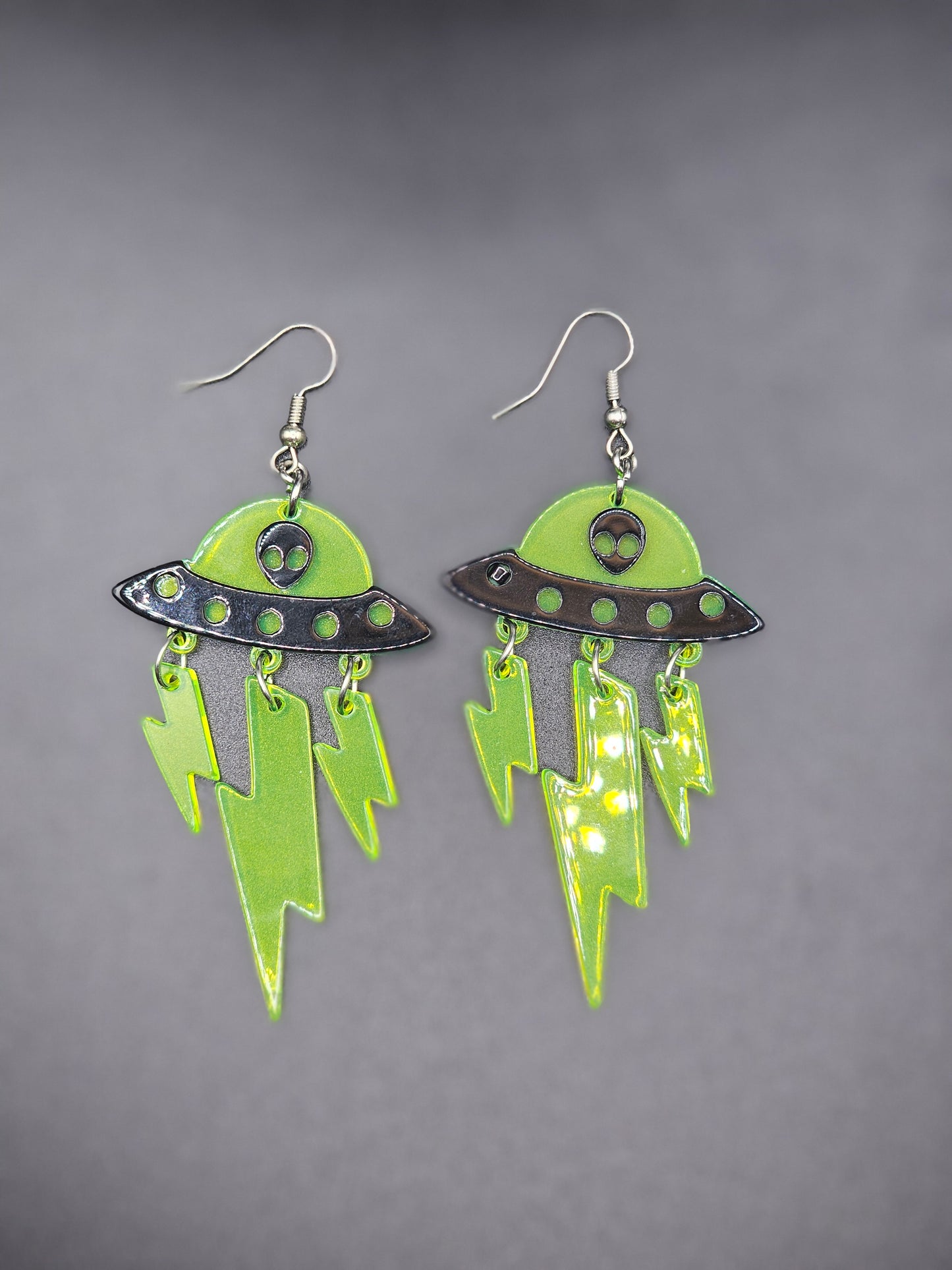 Green UFO Earrings