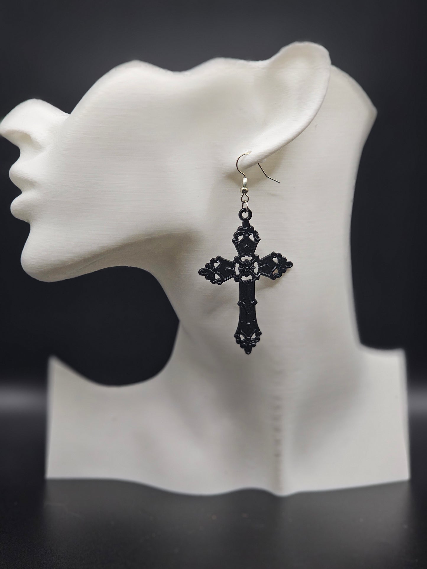 Black Gothic Cross Earring