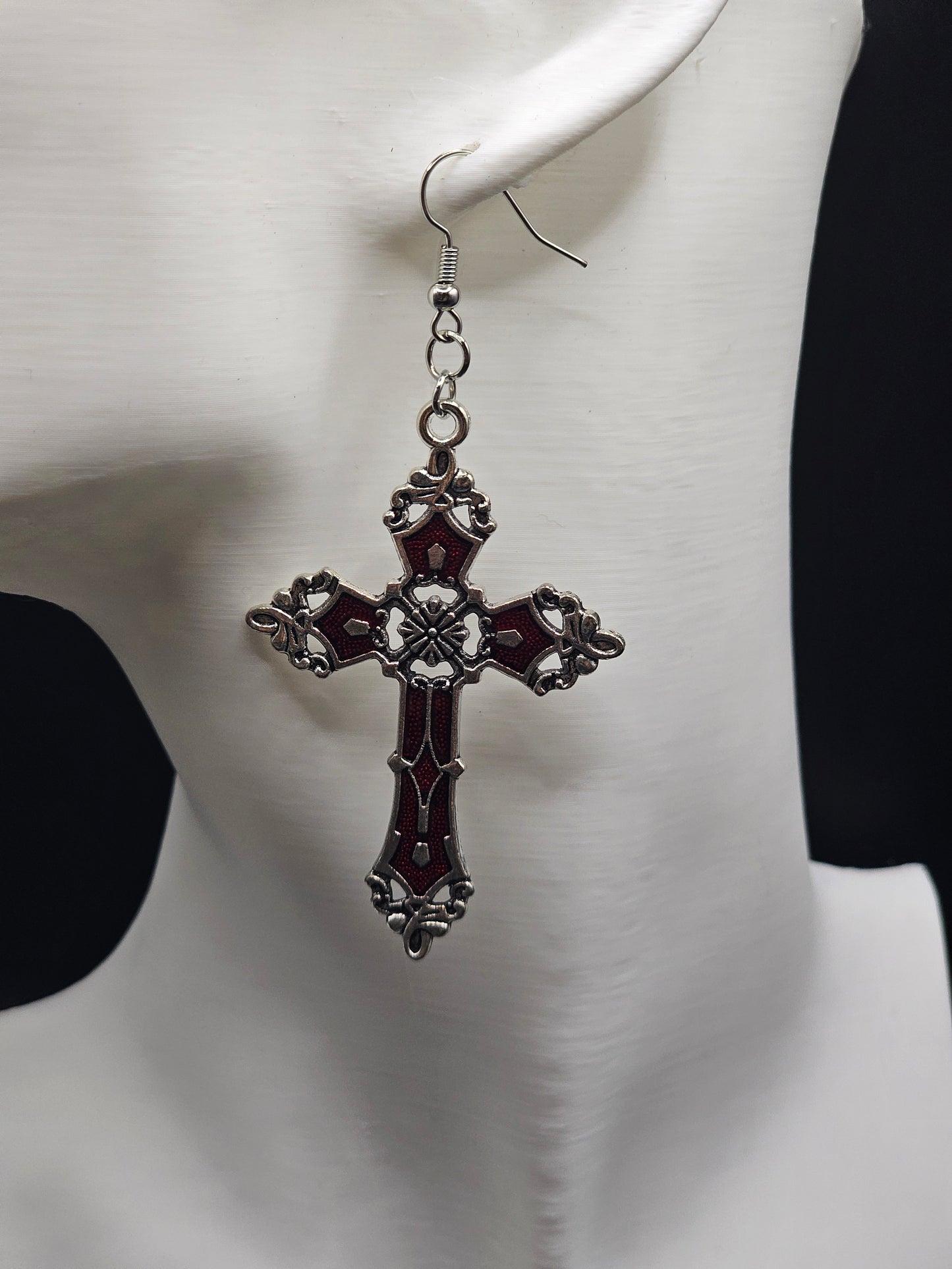 Red Gothic Cross Earrings