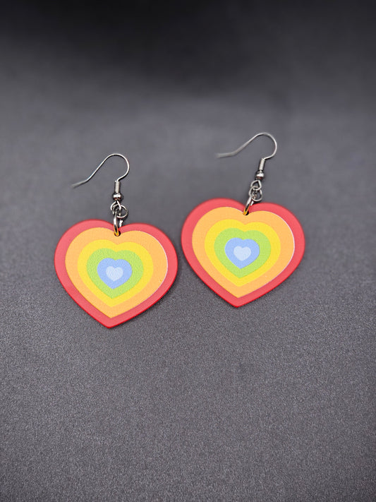 Large Rainbow Heart Earrings