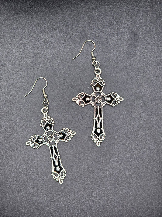 Black Goth Cross Earrings