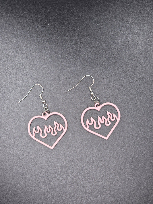 Pink Flame Heart Earrings