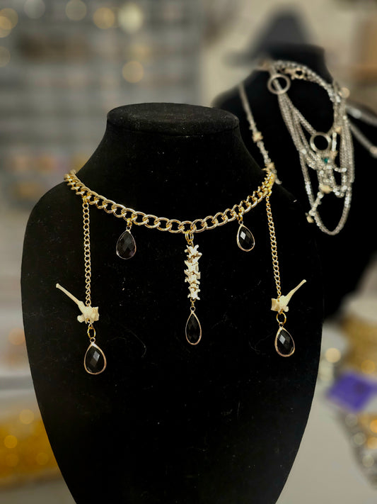 Gold Bone and Amethyst Glass Necklace