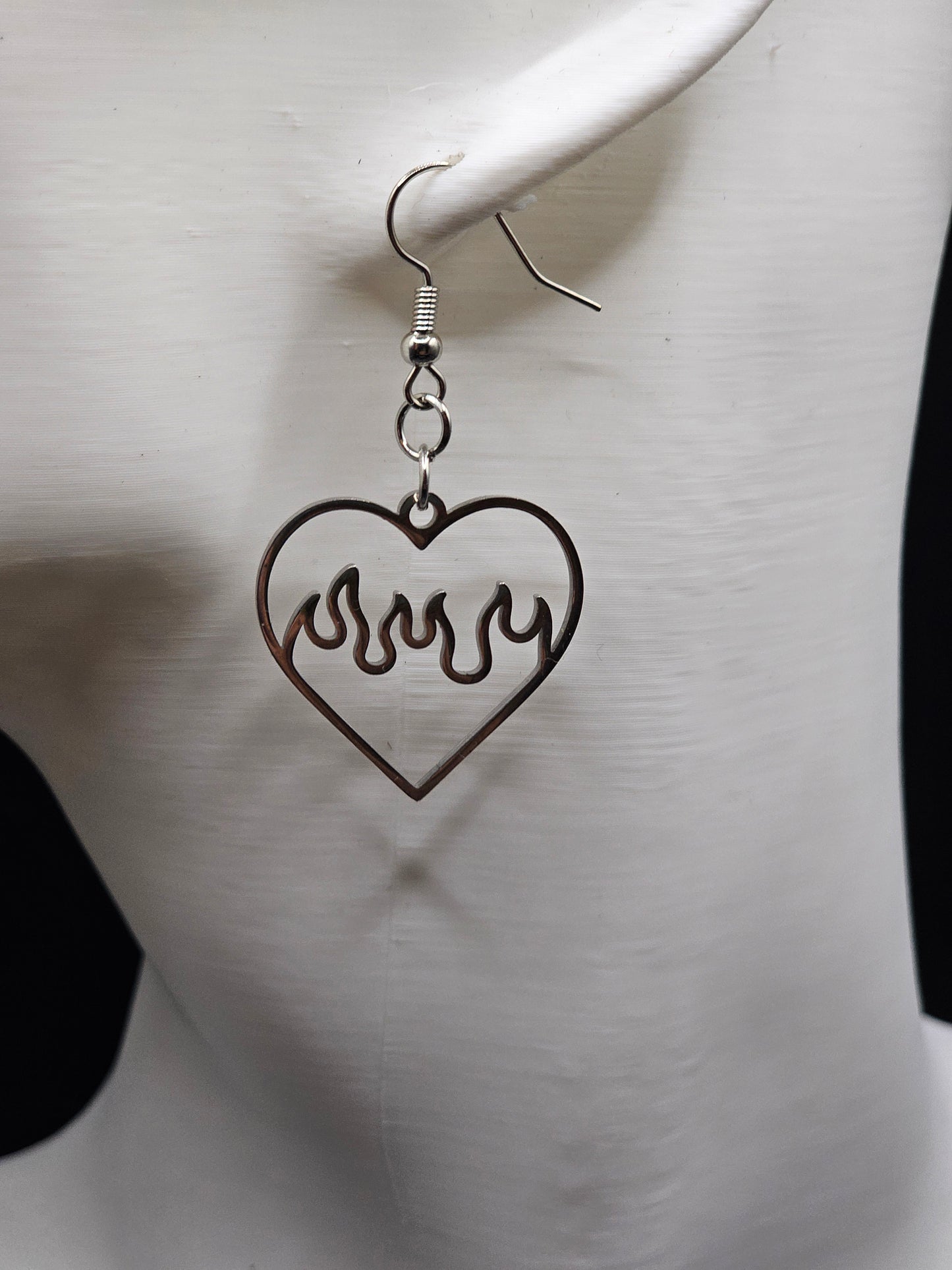 Silver Flame Heart Earrings