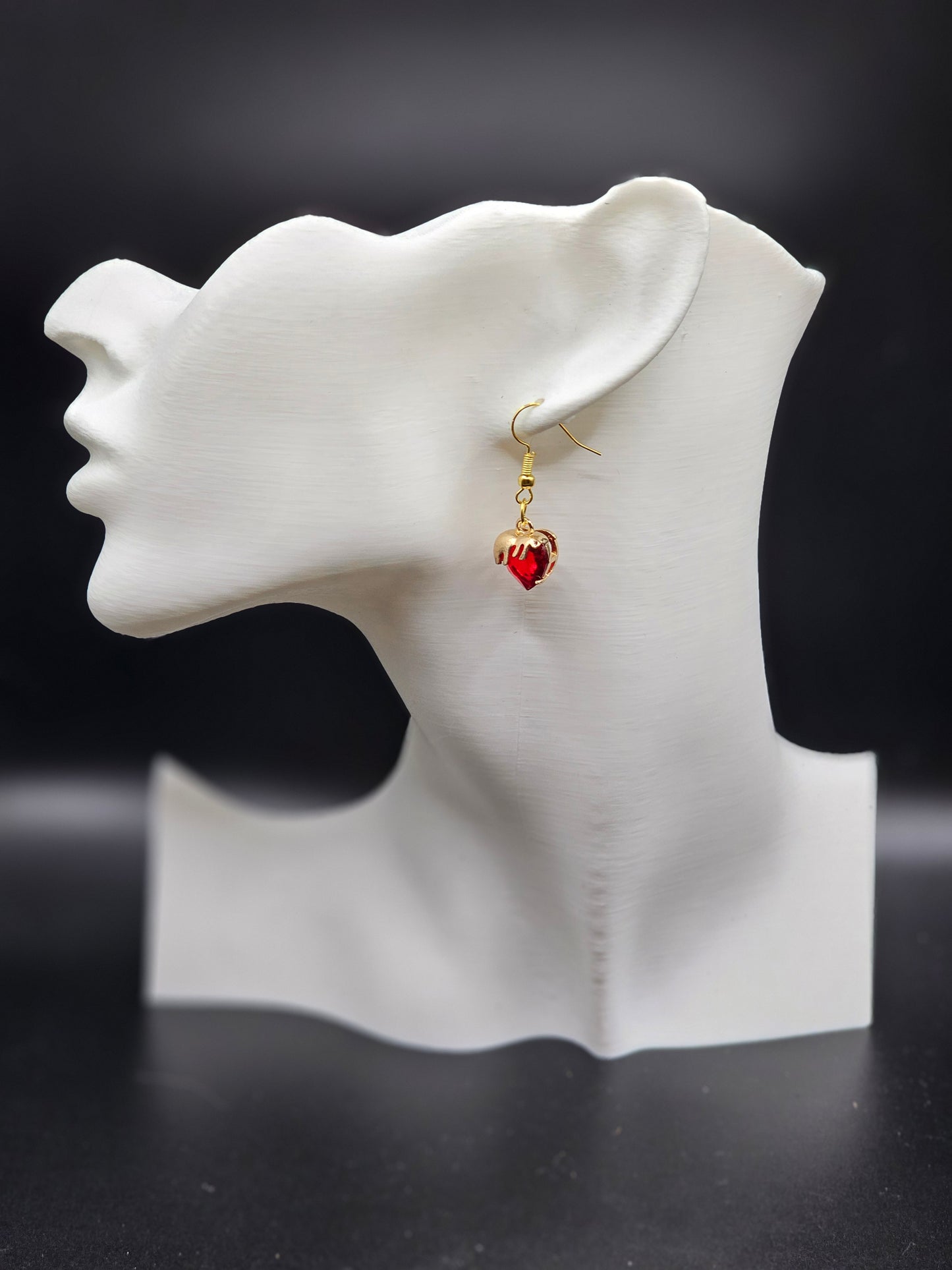 Gold Drip Red Heart Earrings