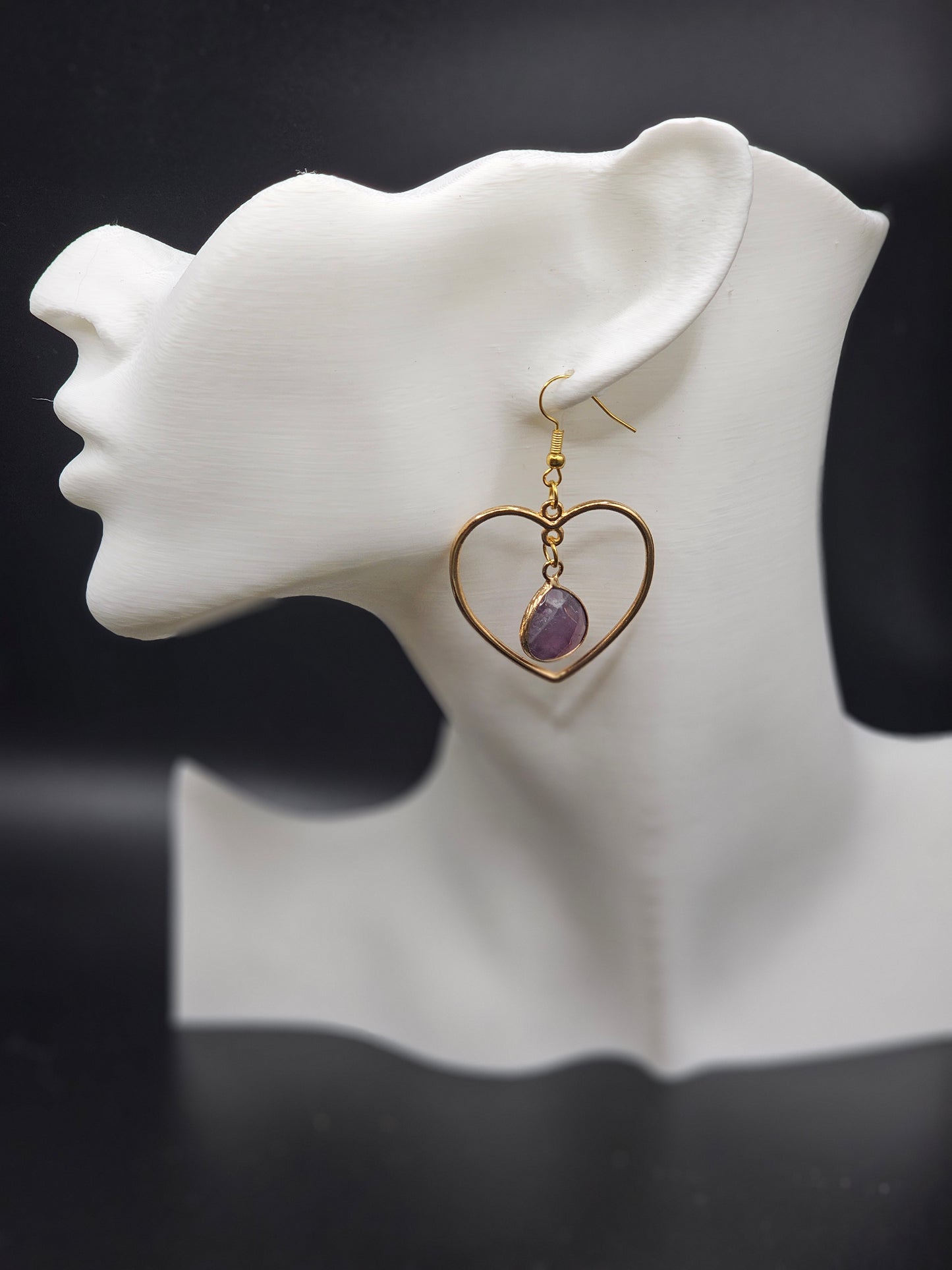 Amethyst Stone Heart Earrings