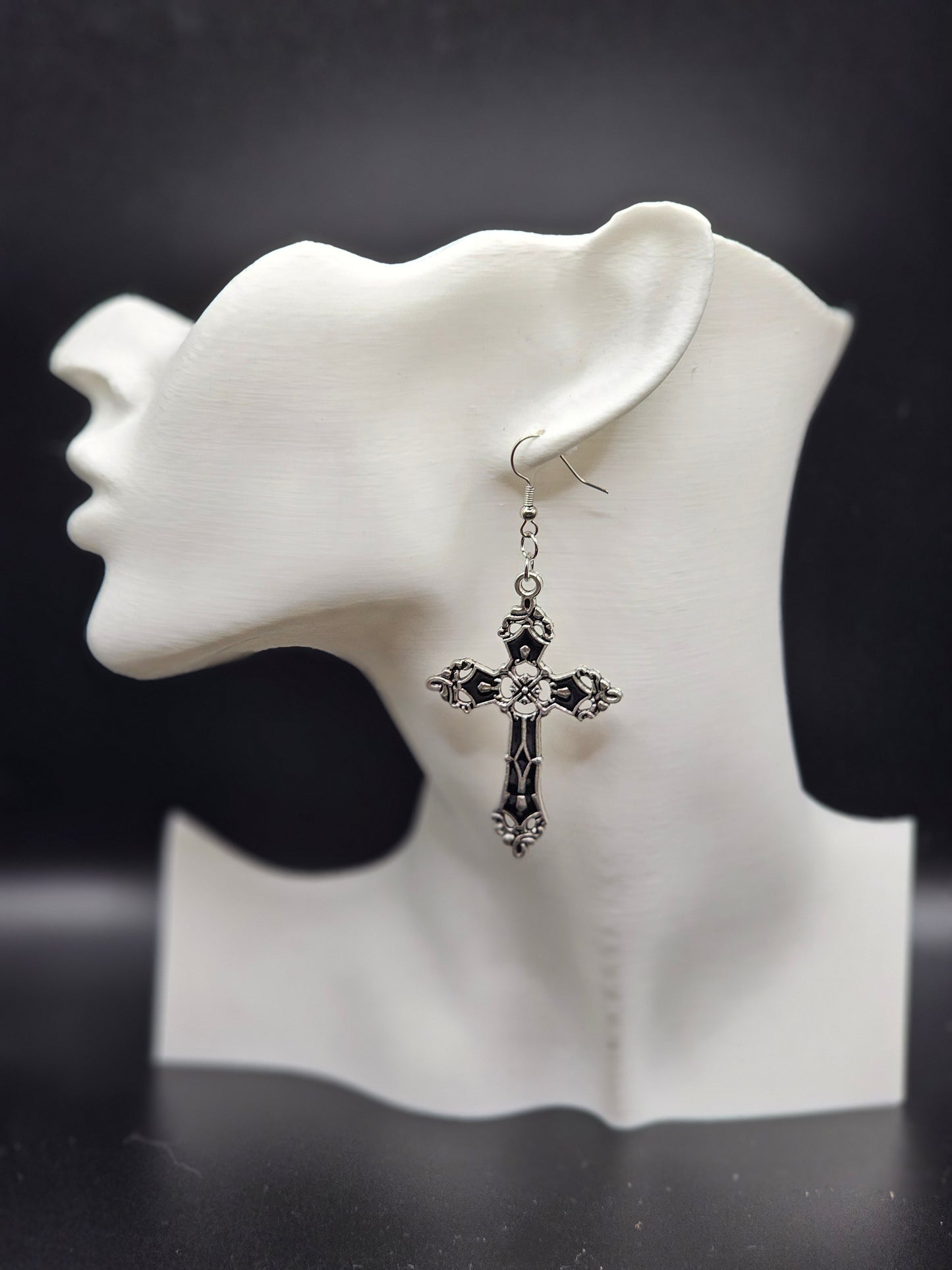 Black Goth Cross Earrings