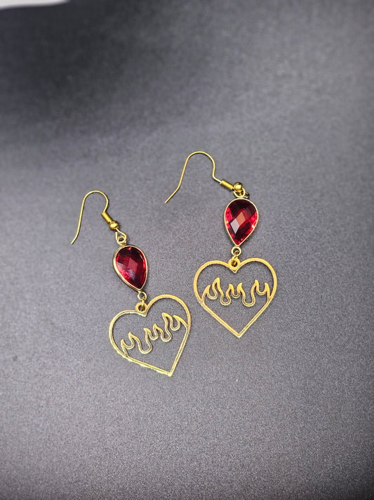 Red Flame Heart Earrings