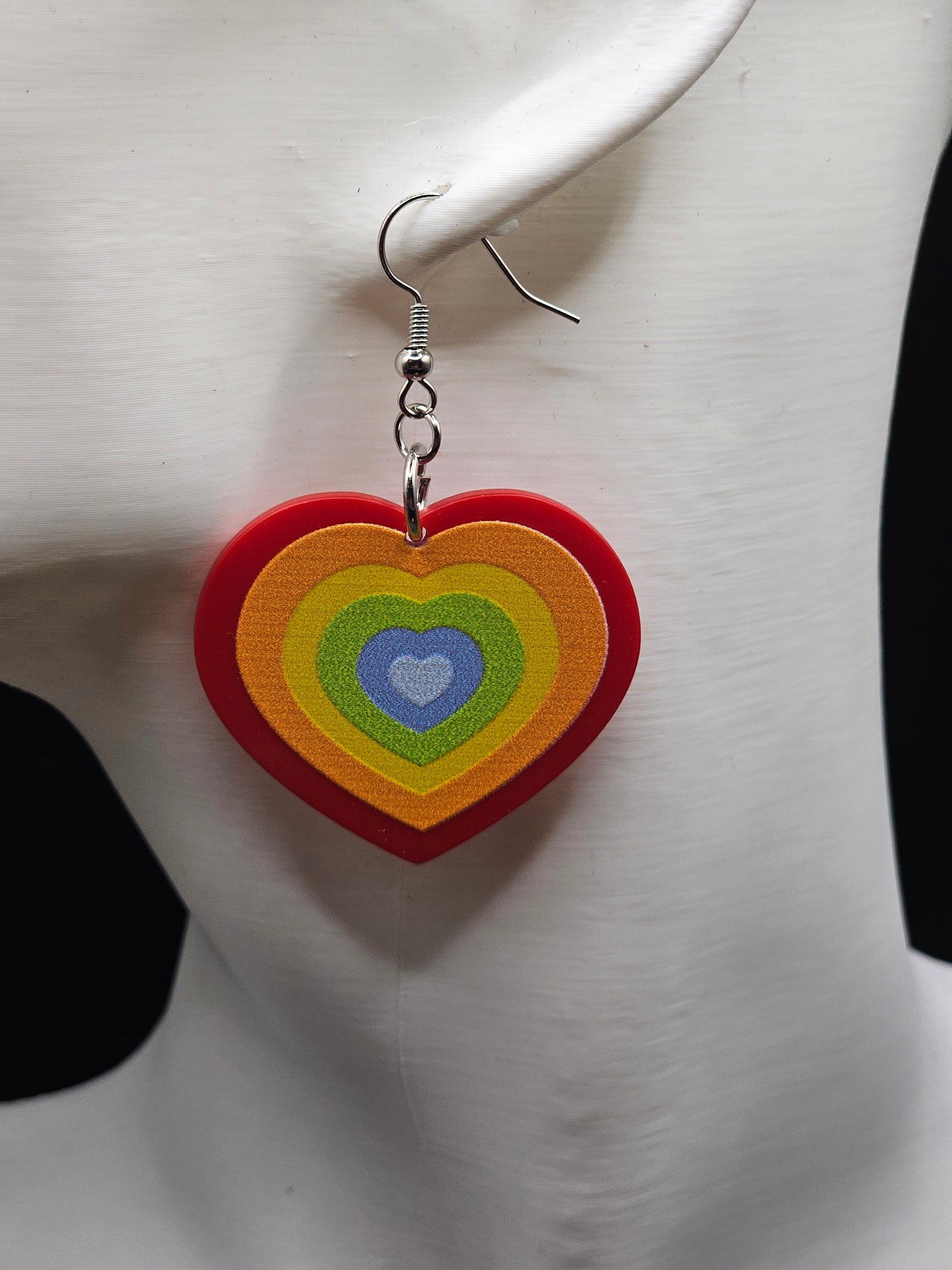 Large Rainbow Heart Earrings