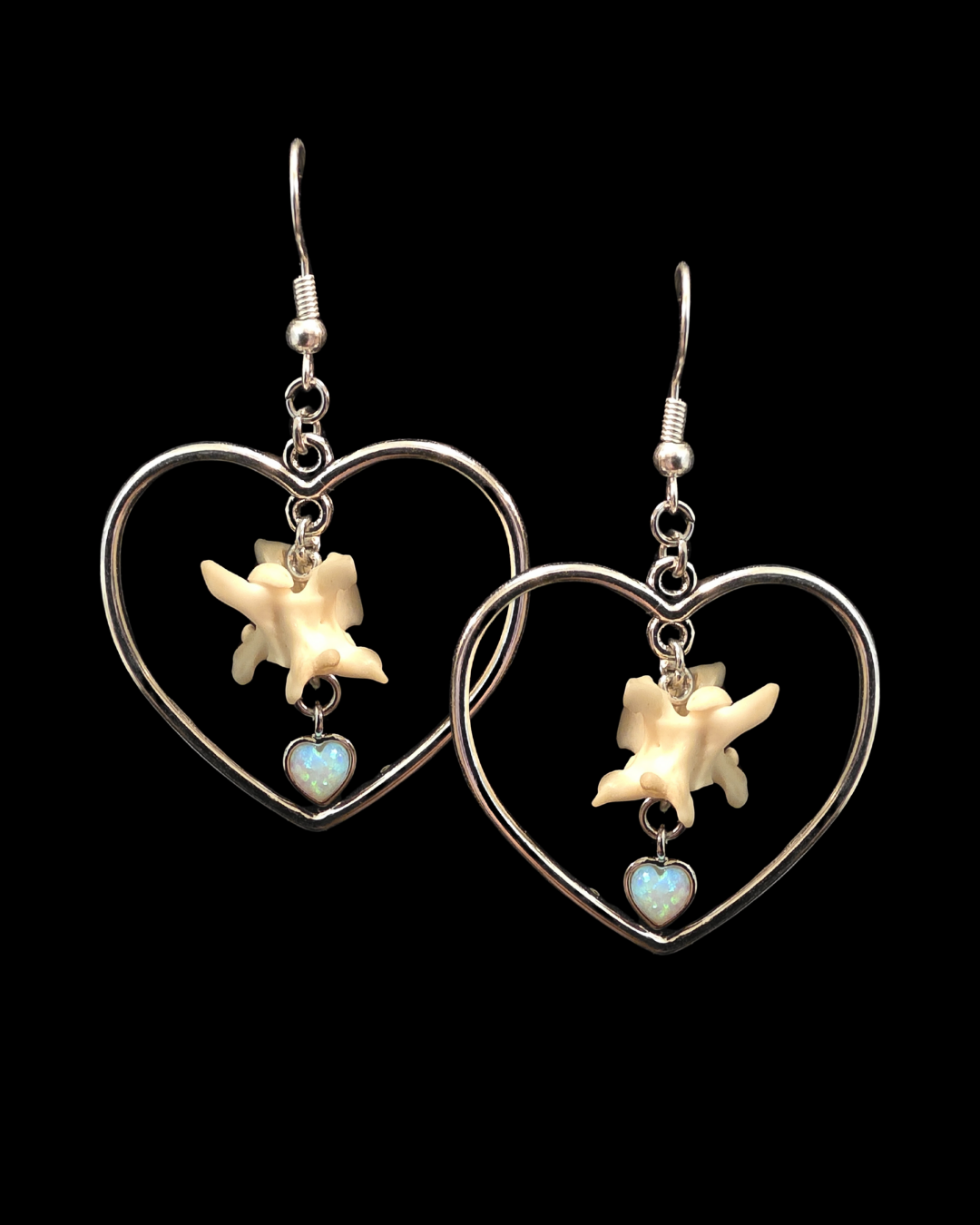 Opal Vertebrae and Heart Earrings