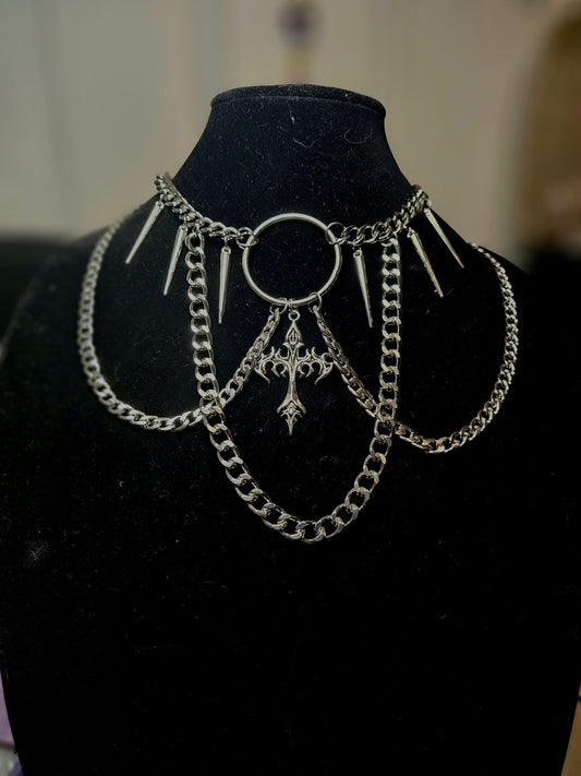 Goth Spike and Cross Choker